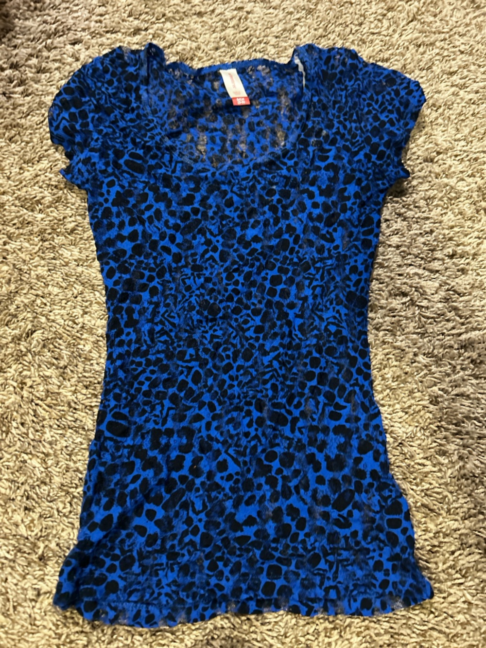 Daytrip Blue and Black Leopard Print Short Sleeve Top